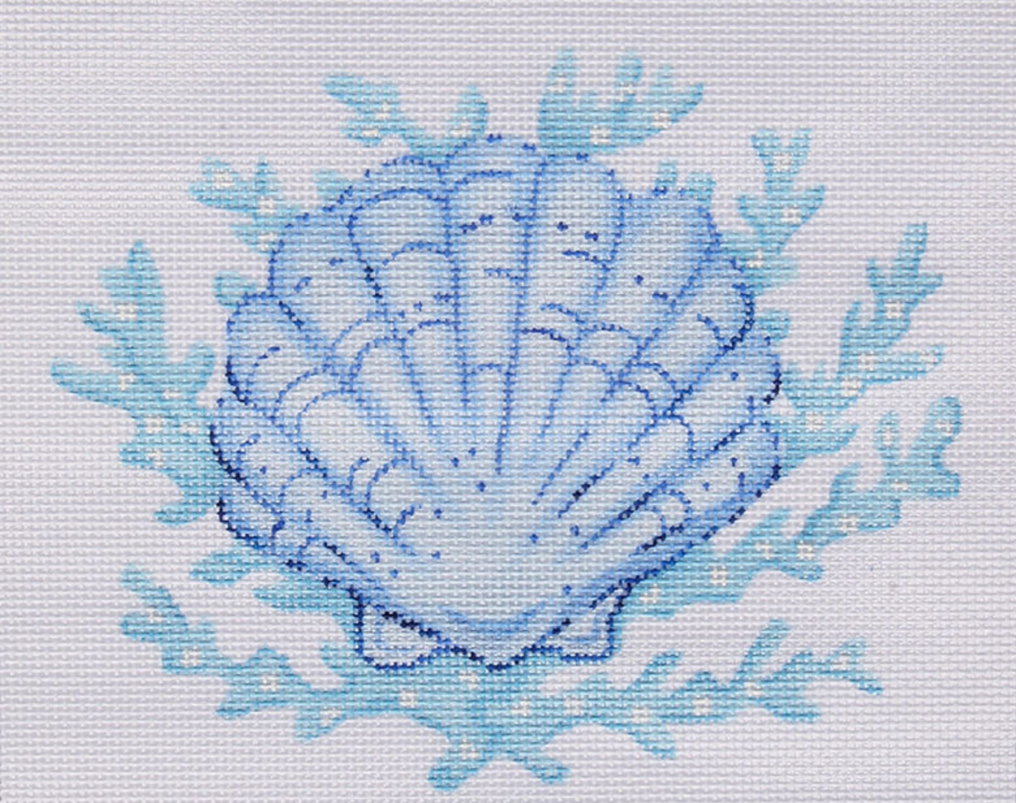 Blue Scallop Shell with Coral