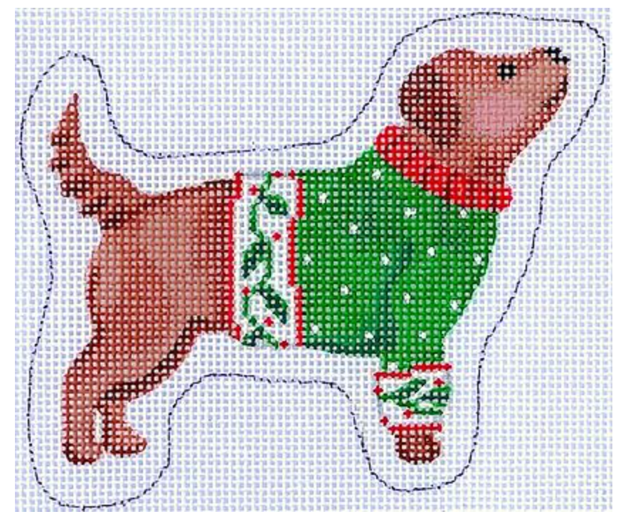 Brown Dog in Green Sweater Ornament