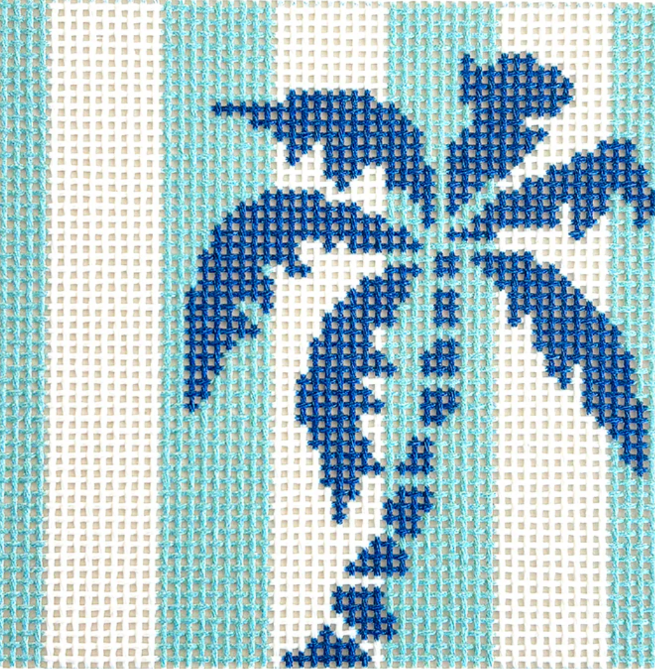 Palm Tree Stencil on Aqua Coaster