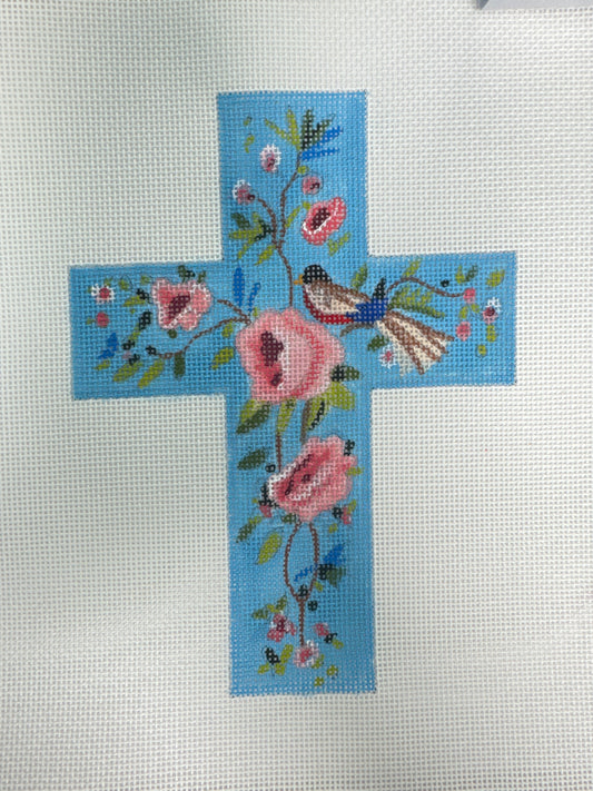 Blue Cross with Flowers