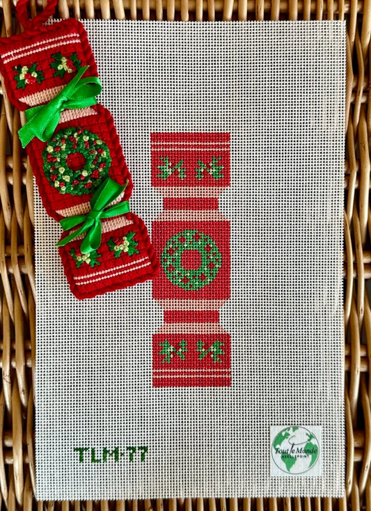 Wreath and Holly Red Cracker