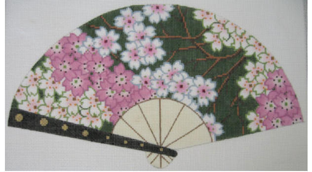 Cherry Blossoms on Green Fan