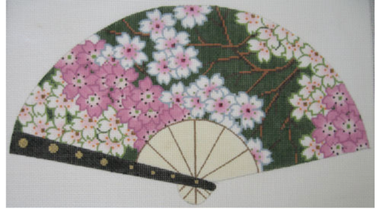 Cherry Blossoms on Green Fan